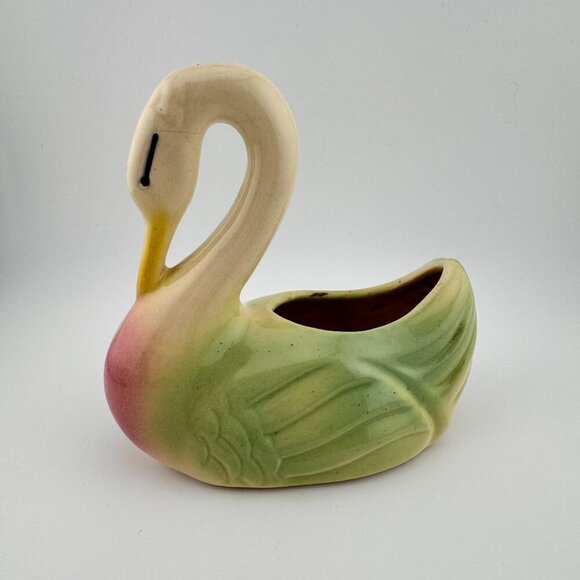 Vintage Swan Planter Vase | Pastel Ceramic | Quiet Luxury Cottagecore Decor - Picture 1 of 7